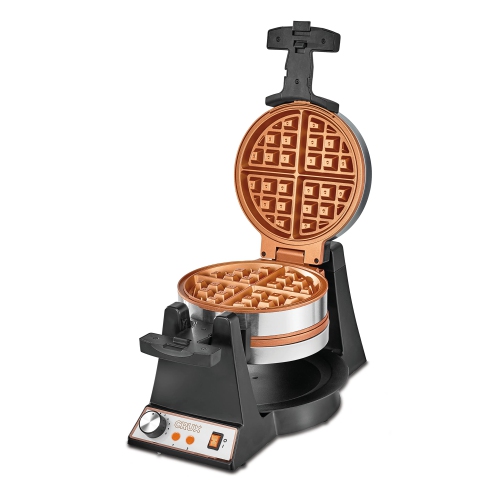 CRUX Double Rotating Belgian Waffle Maker with Nonstick Copper Plates for Easy Food Release - Browning Control