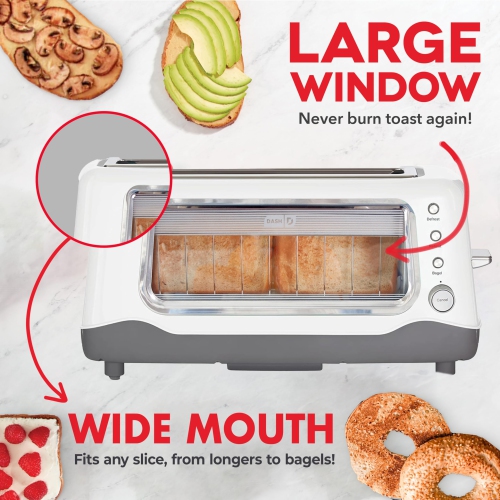 DASH Clear View Toaster: Extra Wide Slot Toaster with See Through Window - Defrost, Reheat + Auto Shut Off Feature