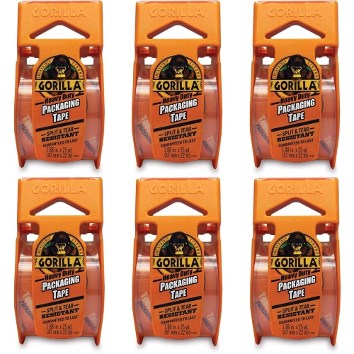 GORILLA  6034015 Heavy Duty Packing Tape Multipack With Dispenser, 1.88" X 25 Yd, Clear, 6 Piece