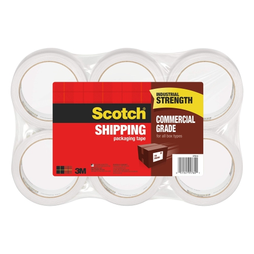 SCOTCH  Commercial Grade Shipping Packaging Tape, 1.88-Inch X 54.6-Yard, 6-Pack (3750-6)