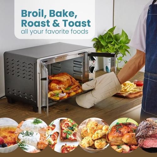 Elite Gourmet ETO2530M Double French Door Countertop Toaster Oven, Bake, Broil, Toast, Keep Warm, Stainless Steel & Bl..