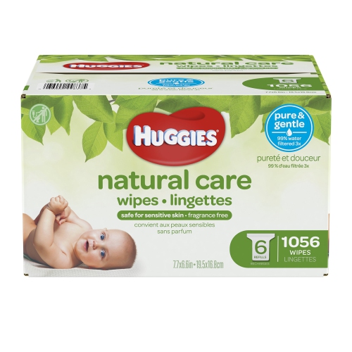 HUGGIES  Natural Care Unscented Baby Wipes, Sensitive, 6 Refill Packs And Clutch 'n' Clean (Old Version)