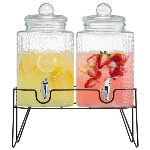 STYLE SETTER  Beverage Dispenser W/stand (Set Of 2), 1.5 Gallon Large Countertop Glass Drink Dispenser W/spigot