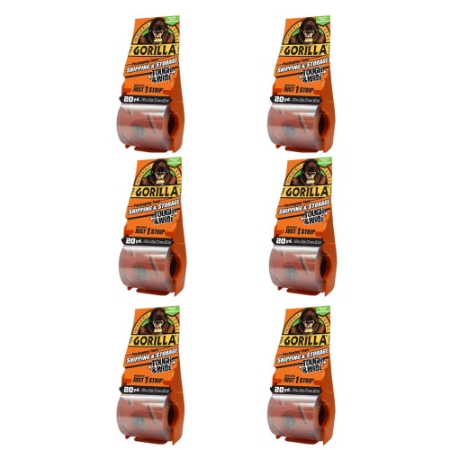 GORILLA  6020010 Packing Tape Tough & Wide Multipack With Dispenser, 2.83" X 20 Yd, Clear, 6 Piece