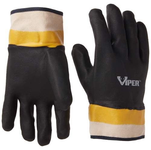 GALETON  7110 Viper Double Coated Pvc Gloves, Safety Cuff, Large, Black (Pack Of 12)