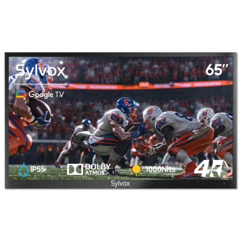 SYLVOX Smart Outdoor TV, 65" Google TV Built-in Google Assistant, Chormecast & Google Play, 4K 1000nits Outside TV, IP55 Waterproof TV for Partial Sun