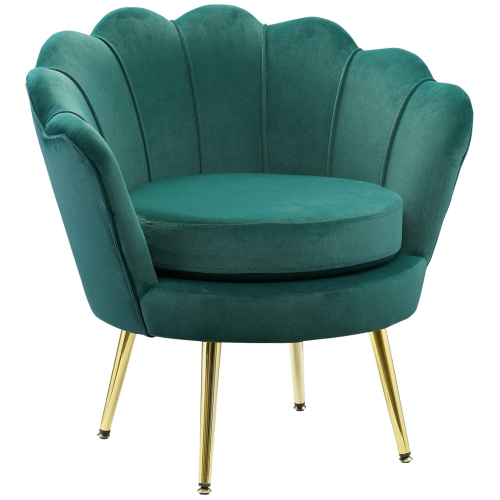 HOMCOM  Modern Accent Chair, Velvet-Touch Fabric Leisure Club Chair With Gold Metal Legs for Bedroom, Dark In Green