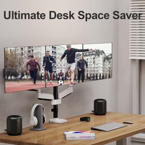 Triple Monitor Mount, 3 Monitor Desk Mount for There Screens up to 32 Inch, Full Motion Gas Spring Triple Monitor Stand, Heavy Duty Monitor Arm Hold