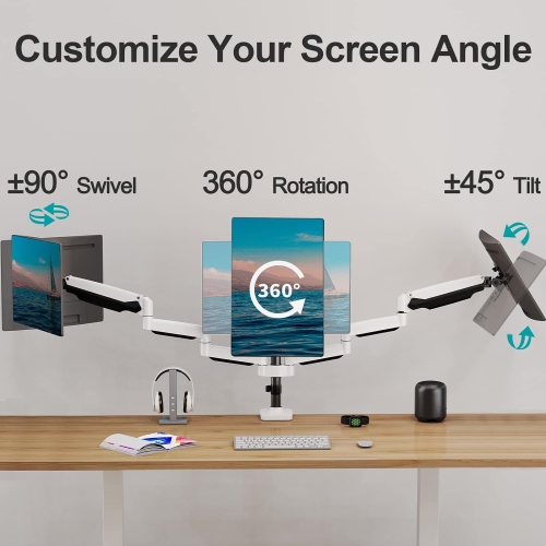 Triple Monitor Mount, 3 Monitor Desk Mount for There Screens up to 32 Inch, Full Motion Gas Spring Triple Monitor Stand, Heavy Duty Monitor Arm Hold