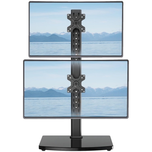 Vertical Dual Monitor Stand for 2 Computer Screen up to 32 Inch, Stacked Monitor Mount, Free-Standing Monitor Desk Stand with Swivel, Tilt, Height