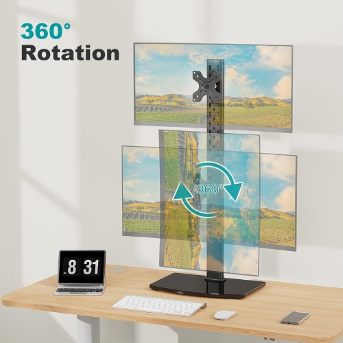 Vertical Dual Monitor Stand for 2 Computer Screen up to 32 Inch, Stacked Monitor Mount, Free-Standing Monitor Desk Stand with Swivel, Tilt, Height