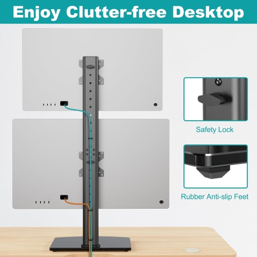Vertical Dual Monitor Stand for 2 Computer Screen up to 32 Inch, Stacked Monitor Mount, Free-Standing Monitor Desk Stand with Swivel, Tilt, Height