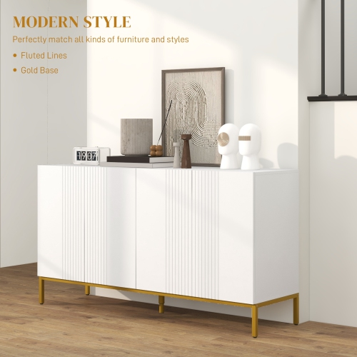 HOMCOM Sideboard Buffet Cabinet, Modern Coffee Bar Cabinet with Adjustable Shelves, Soft-Close Doors and Gold Legs, Kitchen Storage Organizer, White