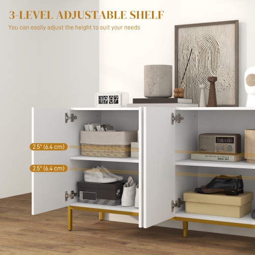 HOMCOM Sideboard Buffet Cabinet, Modern Coffee Bar Cabinet with Adjustable Shelves, Soft-Close Doors and Gold Legs, Kitchen Storage Organizer, White