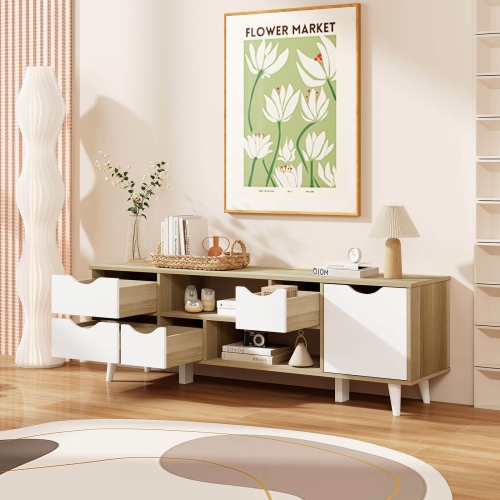 Costway TV Stand for TVs up to 55" with Storage 4 Drawers & 2 Open Shelves for Bedroom