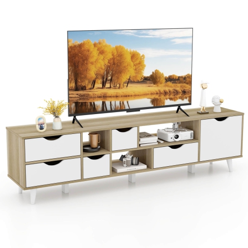 COSTWAY  " Tv Stand for Tvs Up to 65"" With Storage 5 Drawers & 3 Open Shelves for Bedroom"