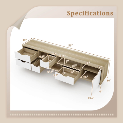 Costway TV Stand for TVs up to 65" with Storage 5 Drawers & 3 Open Shelves for Bedroom