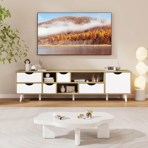 Costway TV Stand for TVs up to 65" with Storage 5 Drawers & 3 Open Shelves for Bedroom