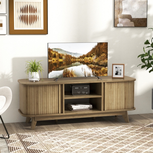 Costway TV Stand for TV up to 55 Inch Television Cabinet with 2 Open Shelves Sliding Doors
