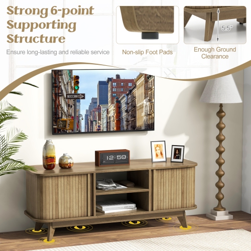 Costway TV Stand for TV up to 55 Inch Television Cabinet with 2 Open Shelves Sliding Doors