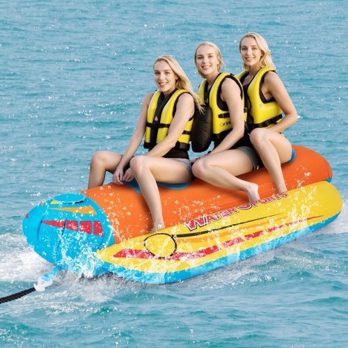 Costway 3-Person Inflatable Banana Boat with Boating & Water Sports 3 EVA-padded Seats