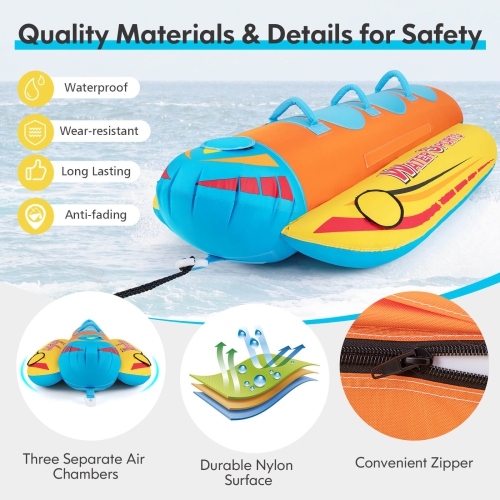 Costway 3-Person Inflatable Banana Boat with Boating & Water Sports 3 EVA-padded Seats