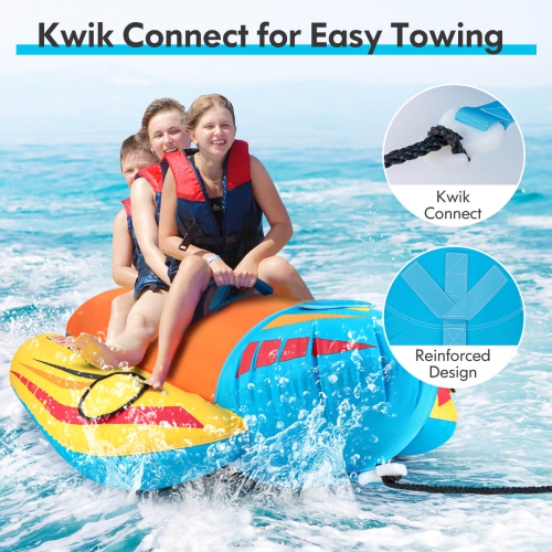 Costway 3-Person Inflatable Banana Boat with Boating & Water Sports 3 EVA-padded Seats