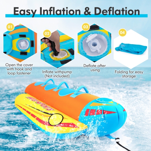 Costway 3-Person Inflatable Banana Boat with Boating & Water Sports 3 EVA-padded Seats