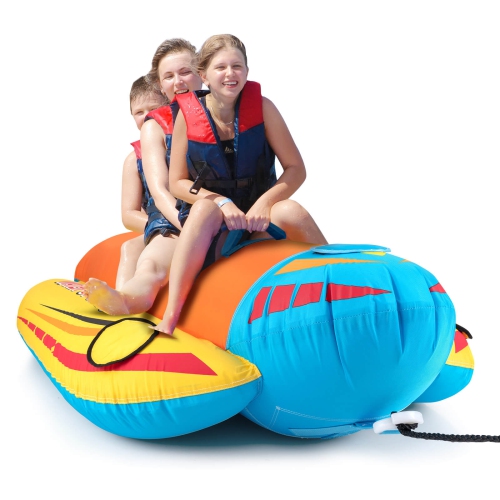 Costway 3-Person Inflatable Banana Boat with Boating & Water Sports 3 EVA-padded Seats