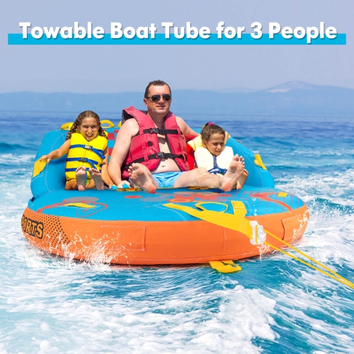 Costway Towable Tube for Boating 3 Riders with Front & Back Tow Points for Towing Rider