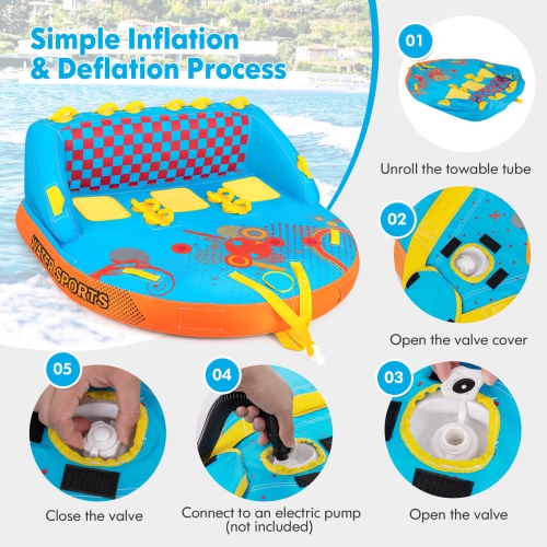 Costway Towable Tube for Boating 3 Riders with Front & Back Tow Points for Towing Rider