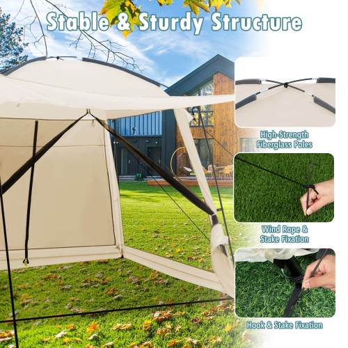 Costway Screen Dome Camping Tent for 6-8 People with 4-Side Mesh Walls Carrying Bag