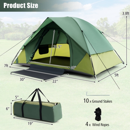 Costway 2-person Camping Tent Lightweight Outdoor Tent with Removable Rain Fly Carrying Bag