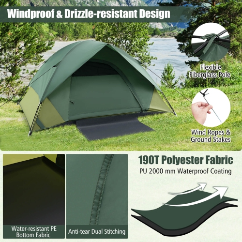 Costway 2-person Camping Tent Lightweight Outdoor Tent with Removable Rain Fly Carrying Bag