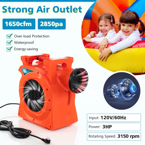 Costway 3 HP/2200W Air Blower Commercial Inflatable Bounce House Blower for Water Slide