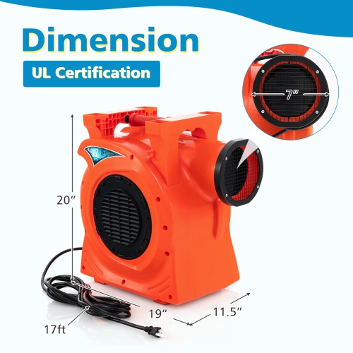 Costway 2 HP/1500W Air Blower Commercial Inflatable Bounce House Blower for Water Slide