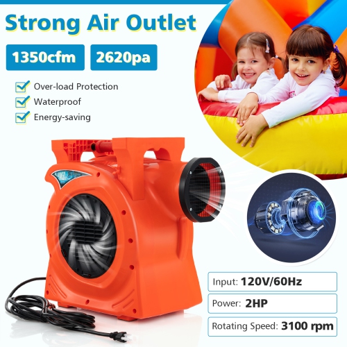 Costway 2 HP/1500W Air Blower Commercial Inflatable Bounce House Blower for Water Slide