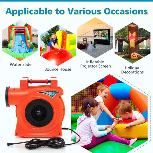Costway 2 HP/1500W Air Blower Commercial Inflatable Bounce House Blower for Water Slide