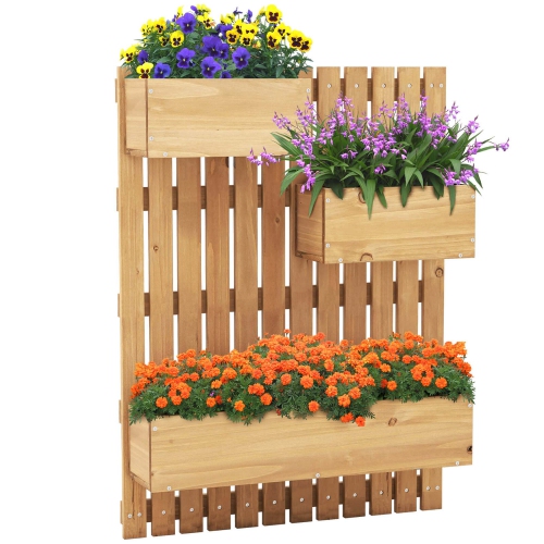 COSTWAY  Wall Mounted Garden Planter With 3 Planter Boxes Drainage Holes Non-Woven Liners