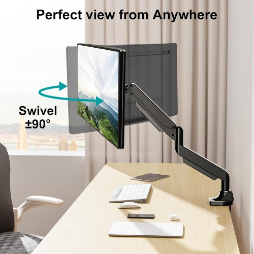 Single Monitor Mount for 22-43 inch Ultrawide Computer Screen, Premium Aluminum Heavy Duty Monitor Arm Desk Mount Holds 6.6lbs to 33lbs, Gas Spring