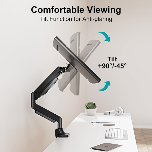 Single Monitor Mount for 22-43 inch Ultrawide Computer Screen, Premium Aluminum Heavy Duty Monitor Arm Desk Mount Holds 6.6lbs to 33lbs, Gas Spring