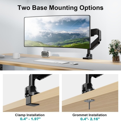 Single Monitor Mount for 22-43 inch Ultrawide Computer Screen, Premium Aluminum Heavy Duty Monitor Arm Desk Mount Holds 6.6lbs to 33lbs, Gas Spring