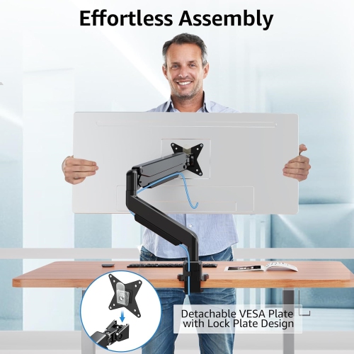 Single Monitor Mount for 22-43 inch Ultrawide Computer Screen, Premium Aluminum Heavy Duty Monitor Arm Desk Mount Holds 6.6lbs to 33lbs, Gas Spring