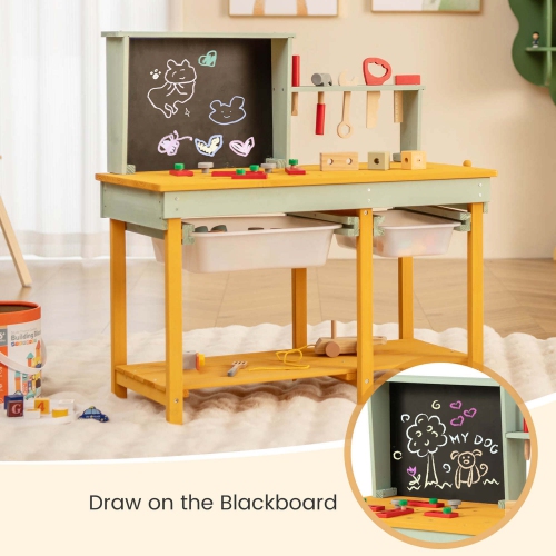 Établi jouet en bois pour enfants avec espace de rangement et accessoires pour tableau noir de Costway pour garçons