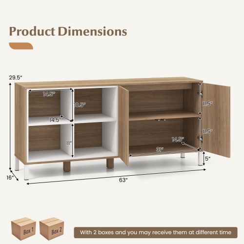 Armoire de rangement de buffet de 63 po avec 4 compartiments et tablette réglable de Costway