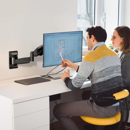 Monitor Wall Mount for 13 to 32 Inch Computer Screens, Single Monitor Arm with Tilt/Swivel/Rotation Adjustable, Gas Spring Wall Monitor Mount Holds