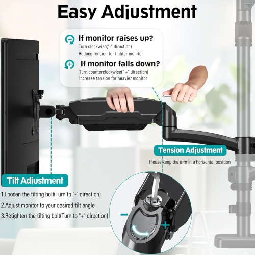 Vertical Dual Monitor Mount, Stacked Monitor Stand for 2 Computer Screens up to 32 inches, Fully Adjustable Gas Spring Monitor Desk Mount, Each