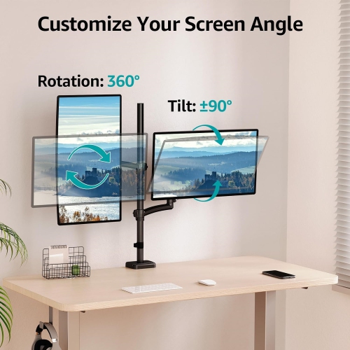Vertical Dual Monitor Mount, Stacked Monitor Stand for 2 Computer Screens up to 32 inches, Fully Adjustable Gas Spring Monitor Desk Mount, Each