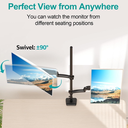 Vertical Dual Monitor Mount, Stacked Monitor Stand for 2 Computer Screens up to 32 inches, Fully Adjustable Gas Spring Monitor Desk Mount, Each