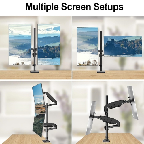 Vertical Dual Monitor Mount, Stacked Monitor Stand for 2 Computer Screens up to 32 inches, Fully Adjustable Gas Spring Monitor Desk Mount, Each